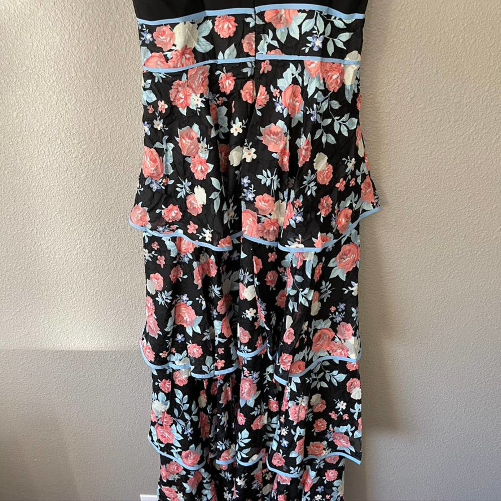 Foxiedox Darlene Ruffle Tiered Floral Print Keyhole Bodice Maxi Formal Dress Lrg - Picture 11 of 12